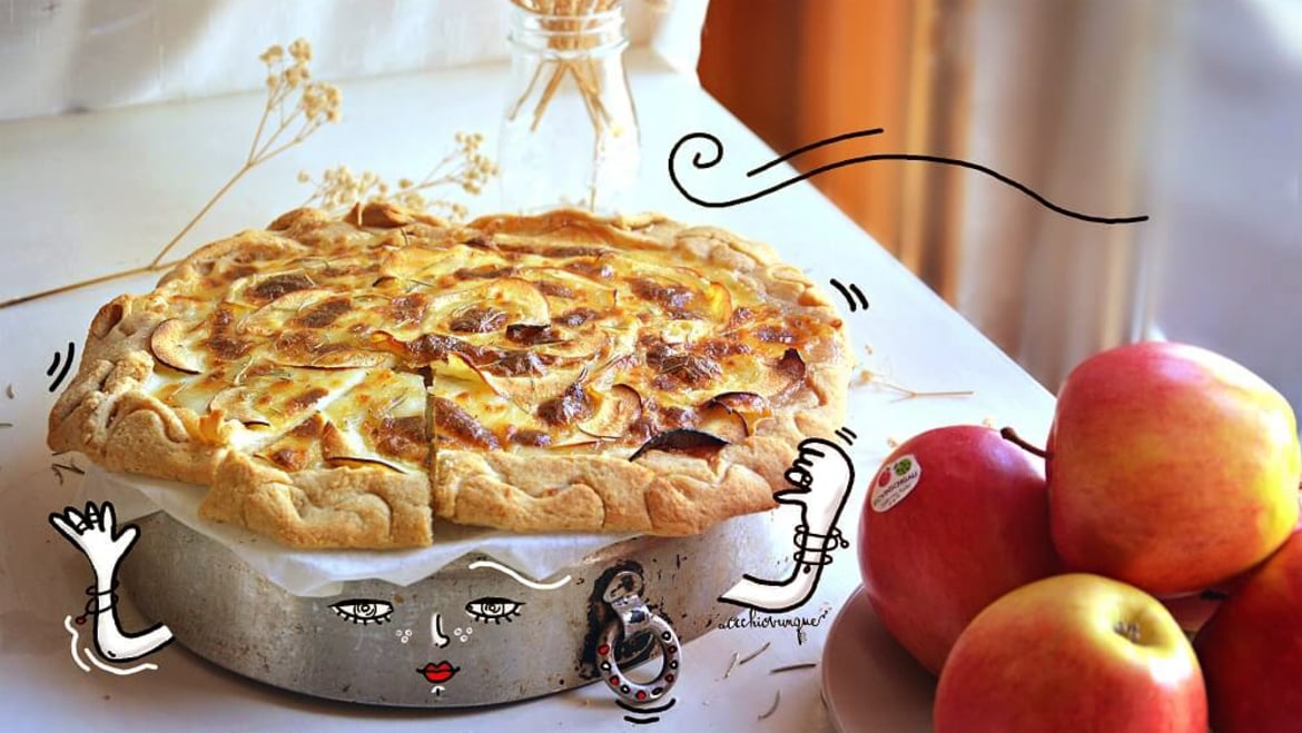 Pizza mit Pinova-Äpfeln,<br>Provola-Käse und Rosmarin