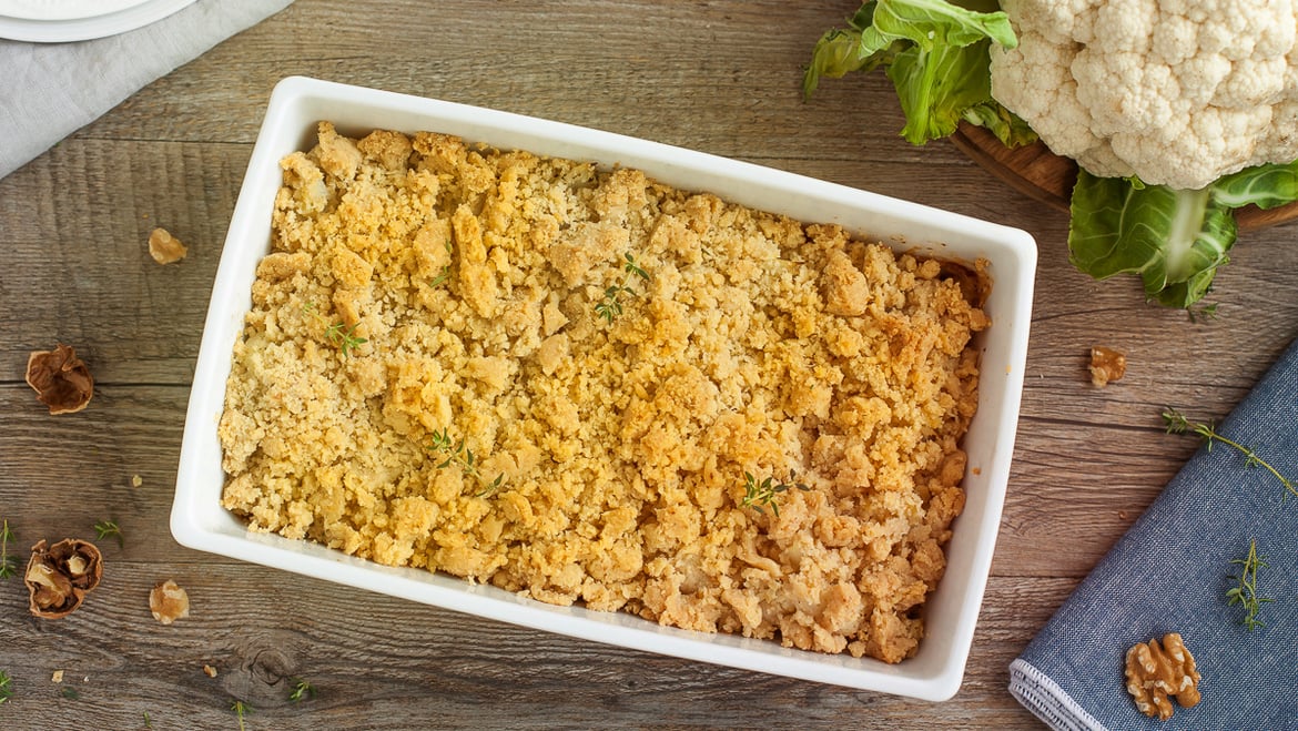 Crumble di cavolfiore con gorgonzola e noci