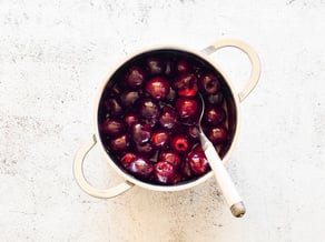 Coconut panna cotta with spicy cherries
