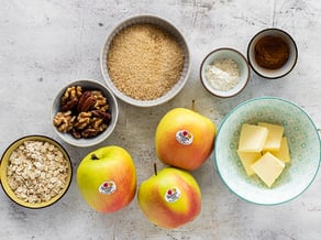 Hasselback apples with walnut crumble