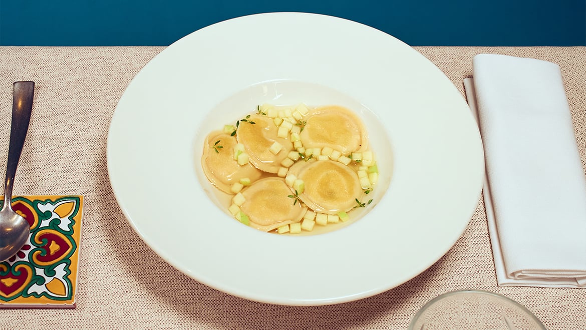 Tortelloni mit Golden Delicious <br> und Piave DOP Füllung